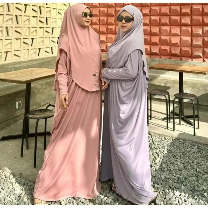Good One Set Abaya Yura Jersey Free Kerudung Gamis Basic Plain Umroh LD Jumbo 120-130 Berkualita