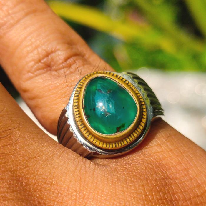Cincin Batu Mulia Bacan Doko Totol Chrysocolla Top Crystal Kristal Warna Gradasi Bluish Green Giwang
