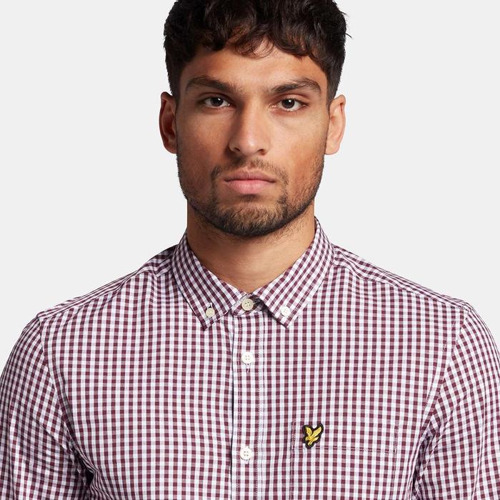 Lyle and Scott Long Sleeve Gingham Shirt Burgundy Original