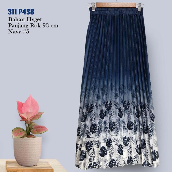 Ok75 er-56 ROK PLISKET HYGET PAYUNG GRADASI MOTIF BUNGA / DAUN - 311-P438B Premium Termurah