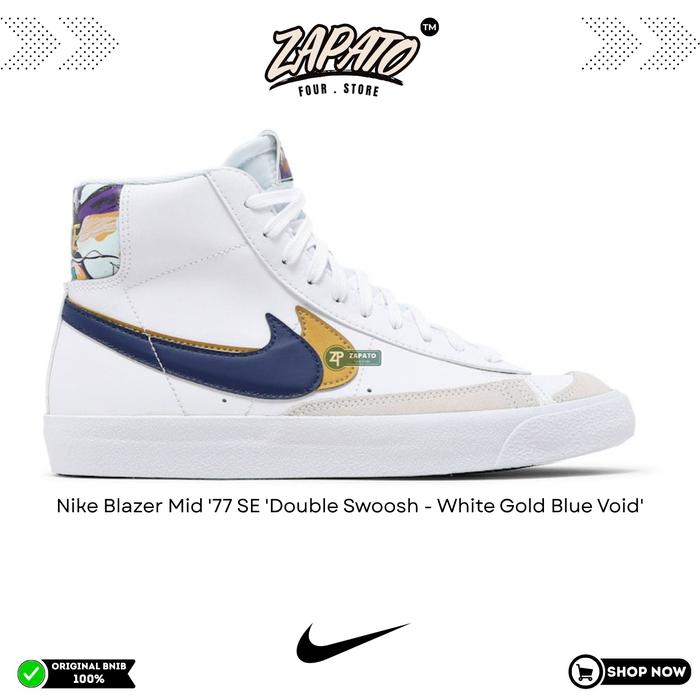 Sepatu Nike Blazer Mid '77 SE 'Double Swoosh - White Gold Blue Void' Origininal Brand New In Box