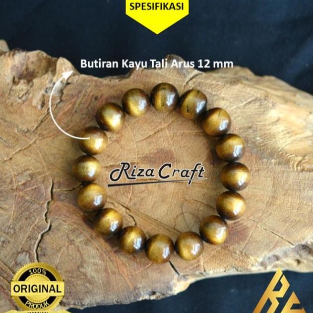 Gelang Kesehatan Kayu Yuser Tali Arus Akar Bahar Hitam Emas Jumbo 12mm