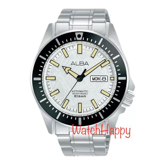 JAM TANGAN ANALOG PRIA ALBA AL4721X1 / AL4721 / AL4721X AUTOMATIC MOVEMENT SILVER WHITE TEXTURE DIAL