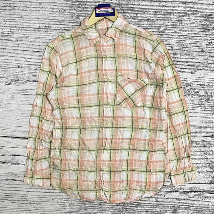 Kemeja blouse blus atasan wanita perempuan cewek kotak oren no tag second bekas thrift