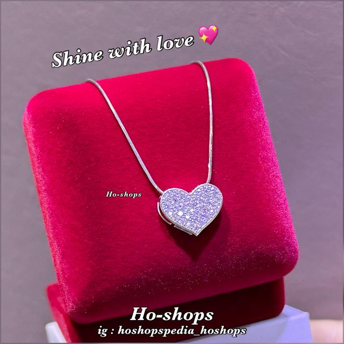 Kalung Belut + Liontin Love Mas Putih Kadar 750 Asli Emas