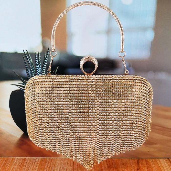 Tas Kondangan Pesta Clutch Import Kristal Pengantin Gold 70557-6