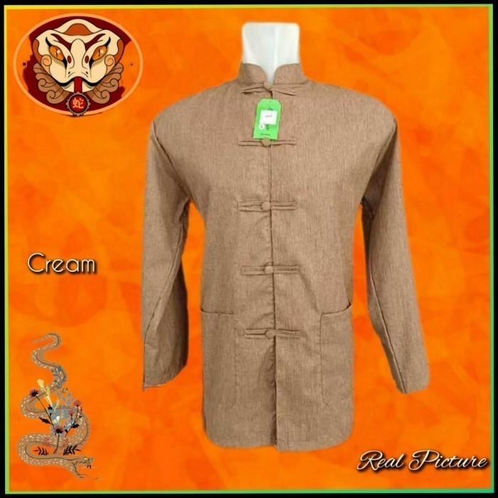 Kemeja Cheongsam Pria Laki Laki Lengan Panjang Imlek Cream