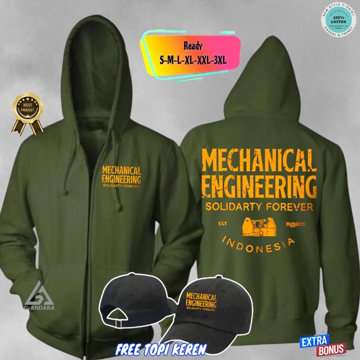 HOODIE ZIPPER PROFESI MECHANICAL ENGINEERING SOLIDARITY FOREVER PREMIUM BONUS TOPI BAHAN KATUN FLEE