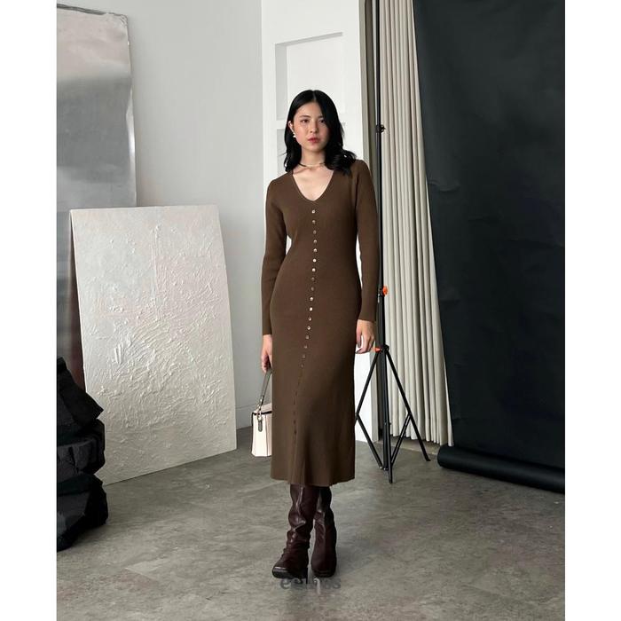 Ecinos - Natasha Knitted Dress V-Neck Midi