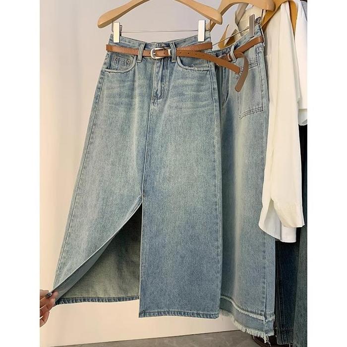 Potongan Xs-5Xl Rok Jeans Premium Import/Midi Skirt Jumbo Korea Style/Rok 7 8 Wanita Belah Samping J