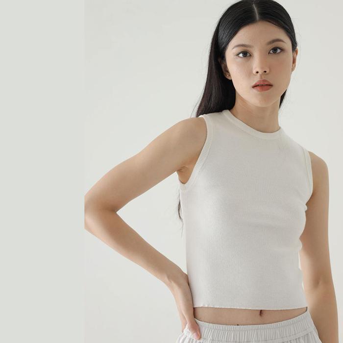 InKano - Roue Tanktop & Roue Line - Tanktop rajut wanita knit crop top wanita basic warna putih, mau