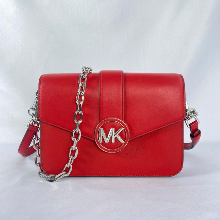 tas wanita mk carmen medium conv shoulder bag bright red vj