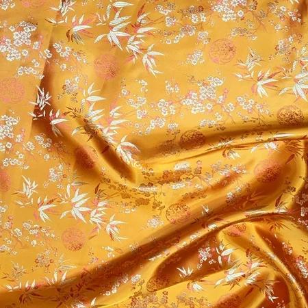 Sakura Bambu Kuning Kain Cheongsam Baju Dress Parcel Cina Satin Tebal Sutra