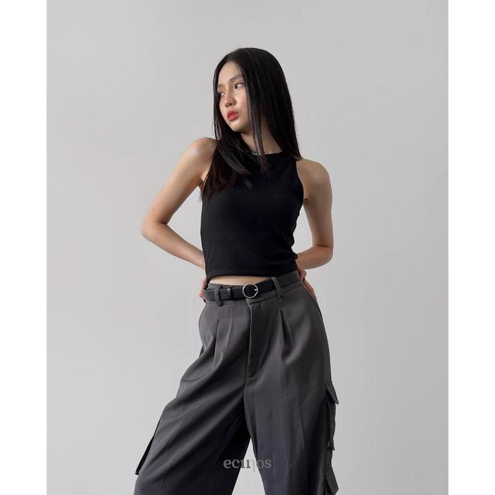 ECINOS - Racer Tank Cropped, Ribbed Knit, 8 Warna