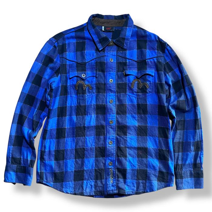 Evisu Plaid Blue Flannel L/S Button Shirt