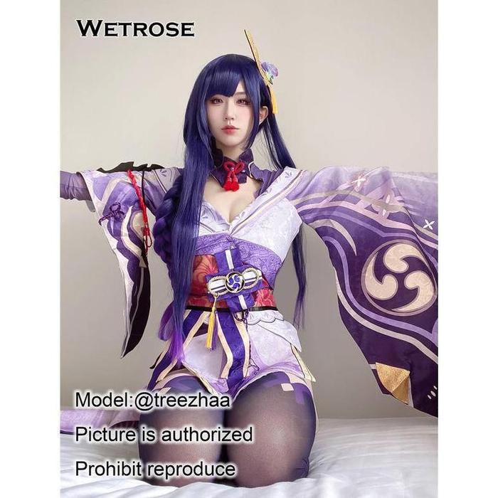 Premium Genshin Impact Raiden Shogun Shougun Baal Ba'al Cosplay Women Costume Kostum Full Set, Raide