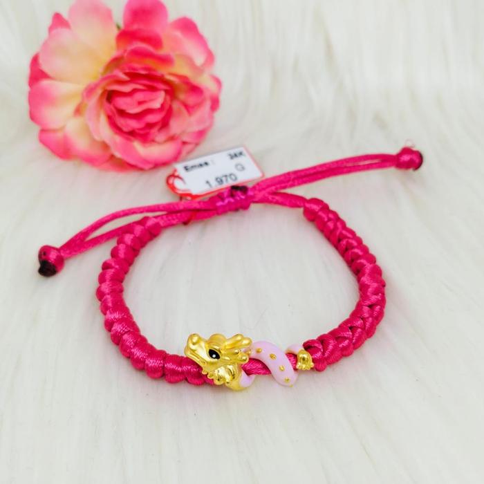 Gelang Emas Asli Naga Lilit Pink 24K Hongkong 999% Tali Kepang