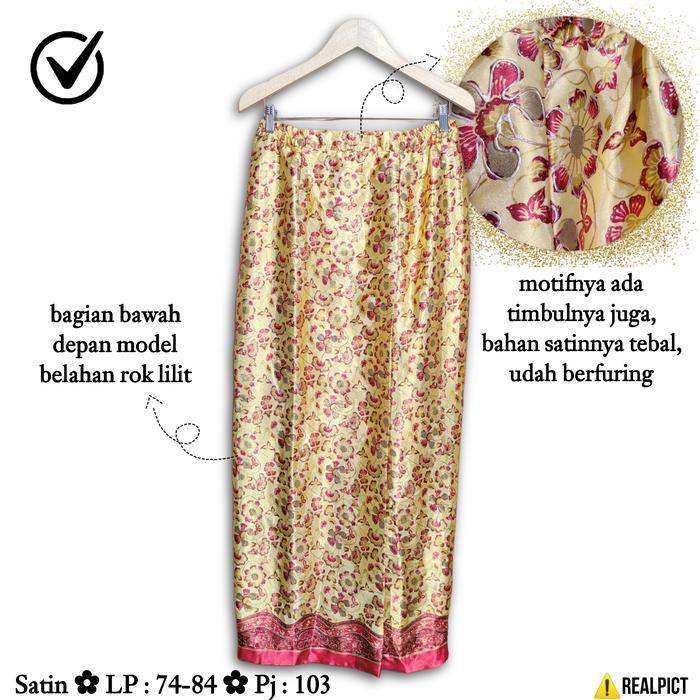 Rok Span Satin Batik Size M Gold Mix Merah Timbul Motif Premium Bawahan Kebaya Kondangan Wanita Musl