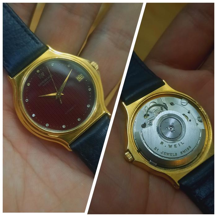 Jam Raymond Weil Automatic 2813 Maroon Dial Vintage Swiss Omega Longines
