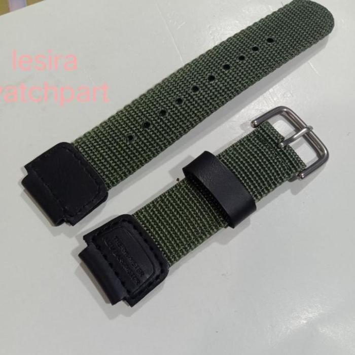 TERLARIS strap Nylon Tali jam kanvas Casio 18mm AE-1000 AE-1200 AE-1300 Hijau Army Casio W219H