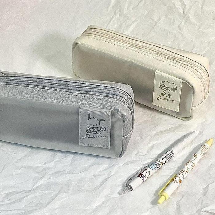 Cute Large Capacity Kotak Pensil Case Aesthetic Double Layer Zipper Snoopy Pochacco Cute Tempat Pens