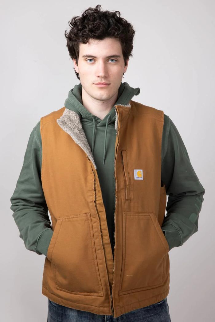 CRHTT Carhartt Sherpa Lined Mock Neck Vest Carhartt Brown Casual Carharrt Carhar*tt CRHTT Crhartt Ca