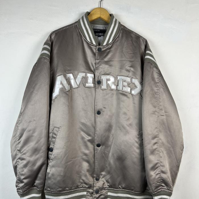 Avirex satin varsity jacket cream big logo