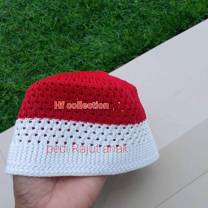PECI RAJUT (isi 20 pcs)MERAH PUTIH ABAH AOS/SONGKOK RAJUT DEWASA ANAK TEBAL HALUS