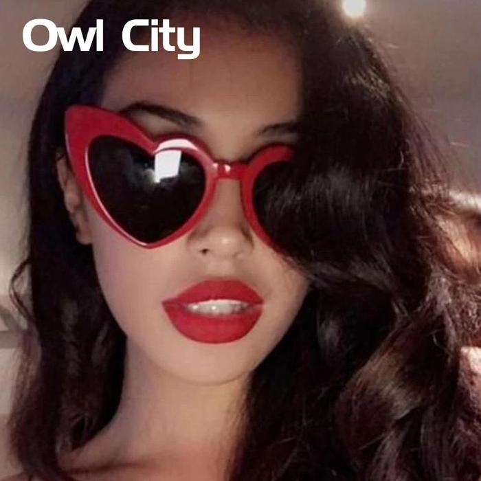 Owl City Heart Sunglasses Women Vintage Red Hearts Shaped Sunglass Ladies Retro Brand Designer Eyewe