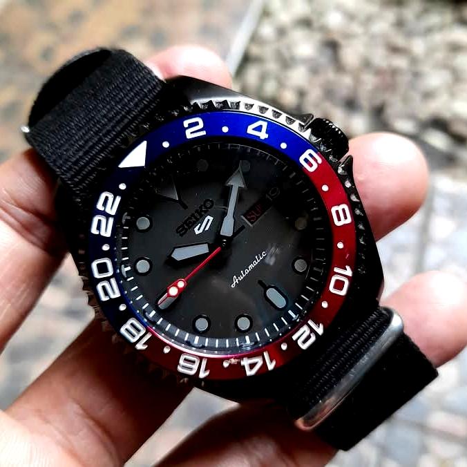 seiko mod pepsi srpd black stealth crown at 3 nh36 movement srpd black mod