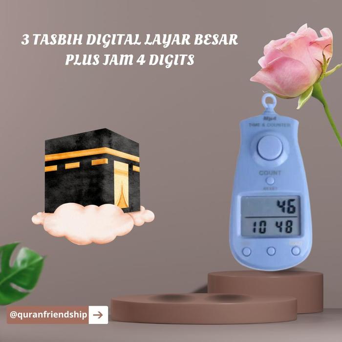 TASBIH DIGITAL LAYAR BESAR PLUS JAM 4 DIGITS - SOUVENIR OLEH OLEH HAJI UMROH, SEDEKAH SUBUH JUM'AT