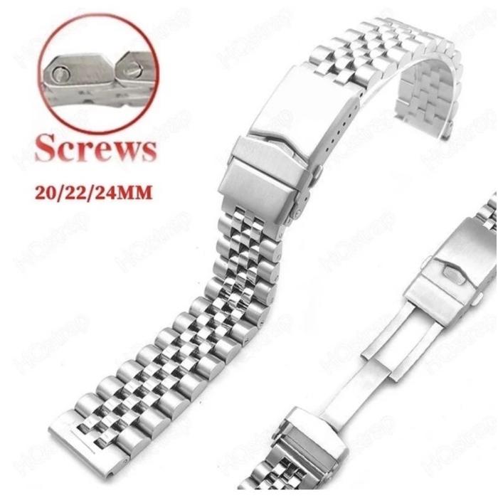 316 Solid Stainless Steel Jubilee Bracelet Watch Strap Padat Kokoh Dengan V-Clasp Dan Screw Straight