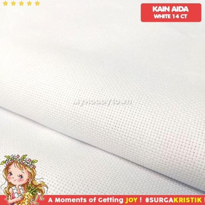 Kain Sulam Kristik Aida 14ct White Putih Lebar 150 cm