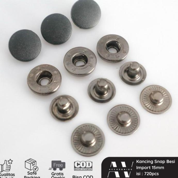 AVACC Kancing Jepret Cetet Besi Impor 15mm 2200 Hitam Putih Doff Snap Button