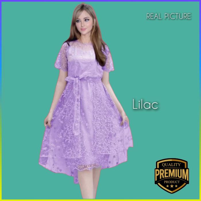 Baju Pesta Wanita Gaun Brukat Jumbo Bigsize Party Sonia Dress Lilac