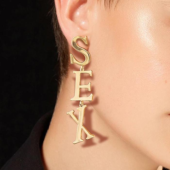 Vintage Metal Letter Statement Earrings For Women Exaggerate Punk English Alphabet Sex Dangle Drop E