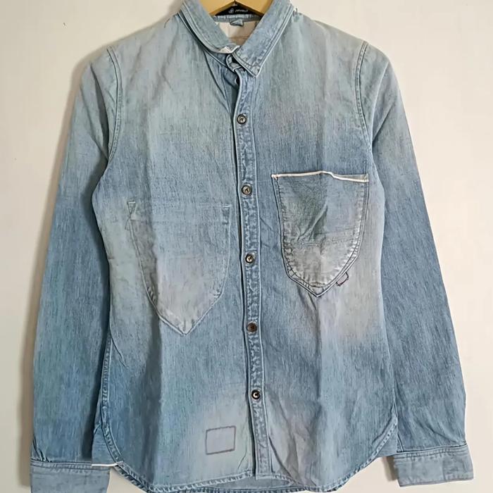 ( size m ) kemeja vintage John bull selvedge chambray slim fit shirt