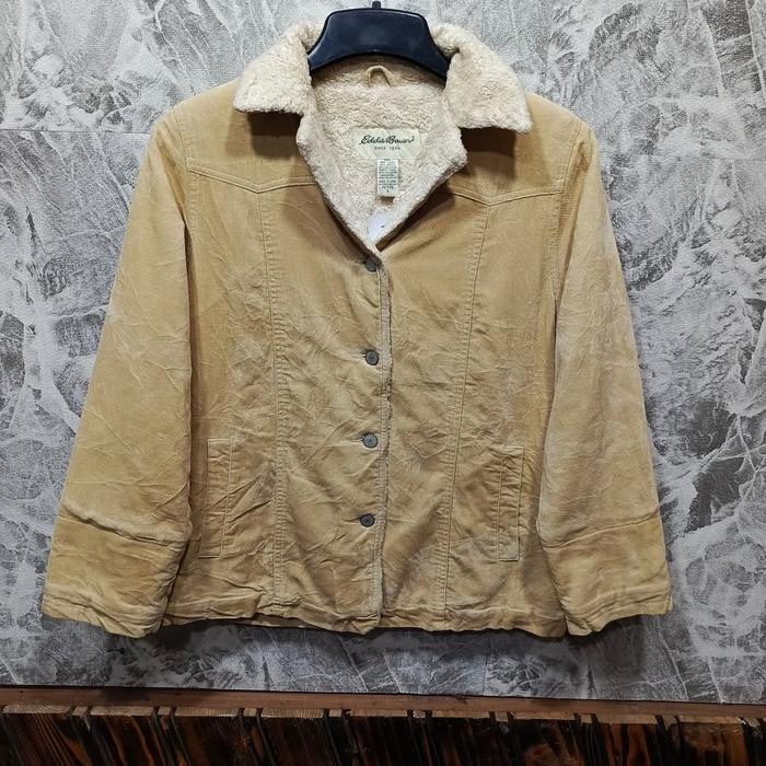 jaket sherpa EDDIE BAUER size M warna coklat susu Harington hangat original bagus keren murah