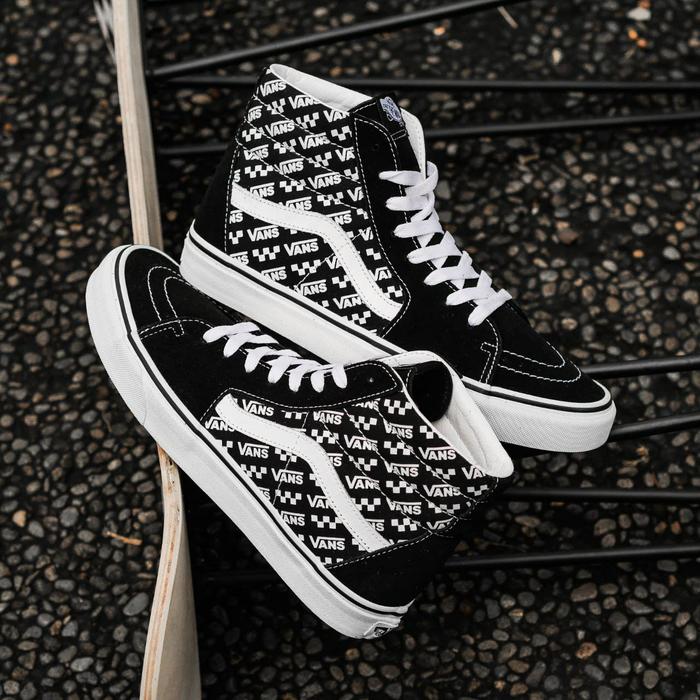 Sepatu Vans Sk8 Hi Logo Repeat Black True White