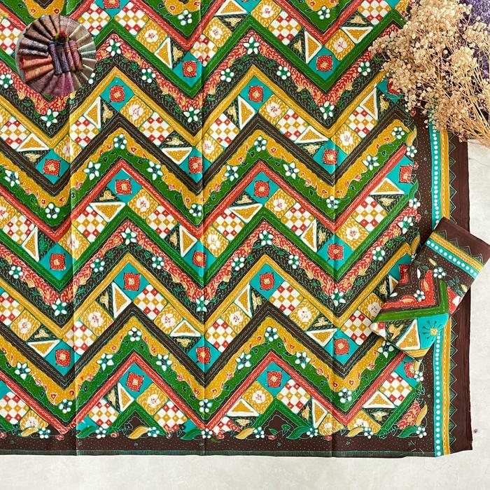 Kain Batik Trusmi Full Tulis Asli Motif Dlorong Garis Zig Zag Warna Pastel Cirebonan Bahan Katun