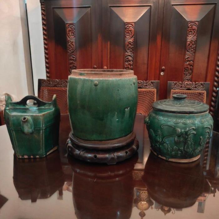Set 3pcs guci hijau siam china tua antik