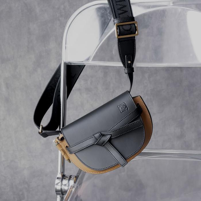 LOEWE Gate Dual Mini Bicolor Bag Stripe Black Tan