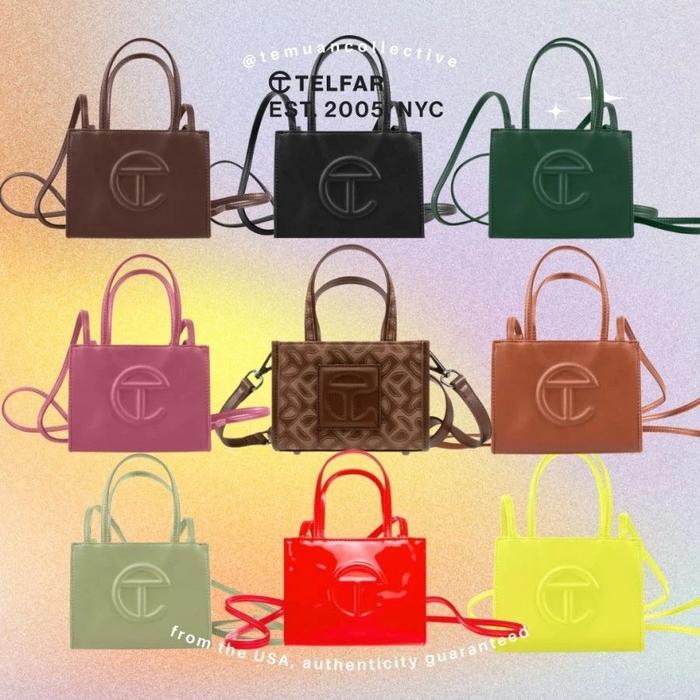 TELFAR USA Shopping Bag - Authentic Original Small Medium Large Tote Bags / Tan Monogram / Leather /