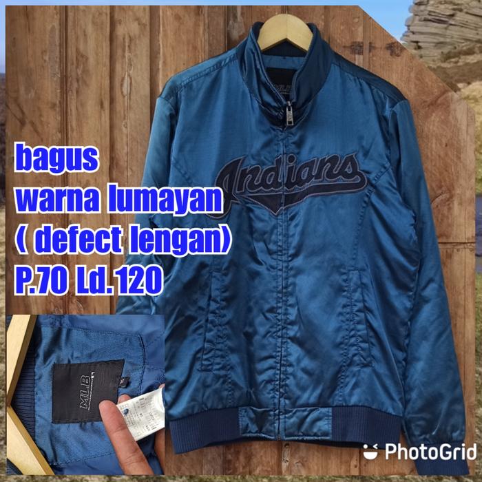 jaket work kerja casual bomber satin mlb indians