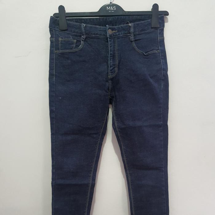 celana jeans wanita skinny boyfriend navy blue like new branded second stretch