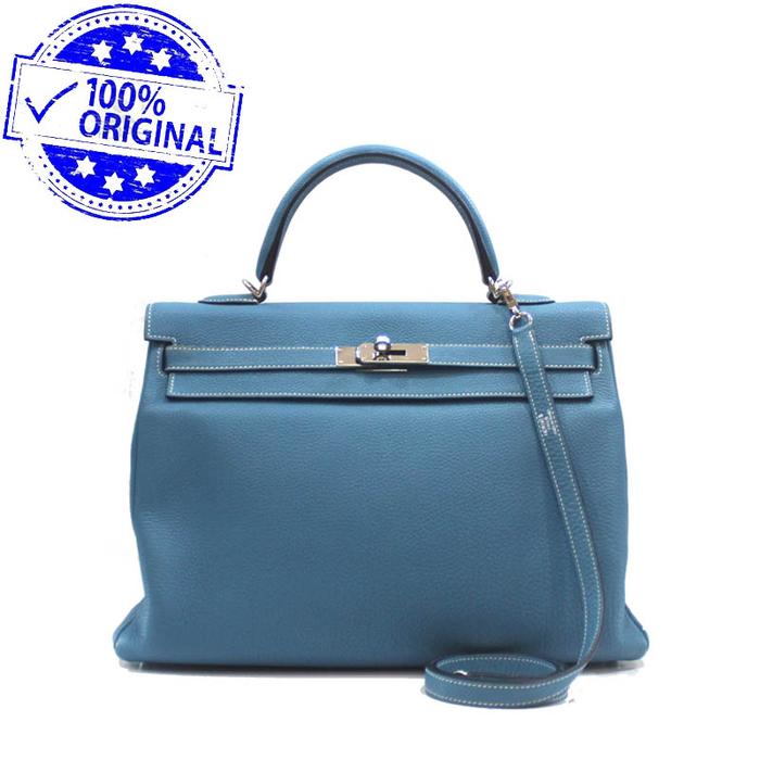 Preloved Hermes Kelly 35 K35 Bleu Blue Jeans Togo Leather PHW stamp N Square Year 2010