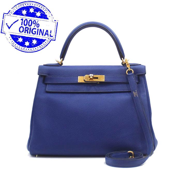 Preloved Hermes Kelly 28 K28 Bleu Electrique Blue Electric Togo Leather GHW stamp Q Square Year 2013