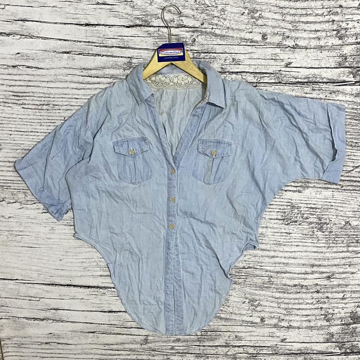 Kemeja blouse crop croop denim atasan baju wanita cewek perempuan no brand jeans second bekas thrift