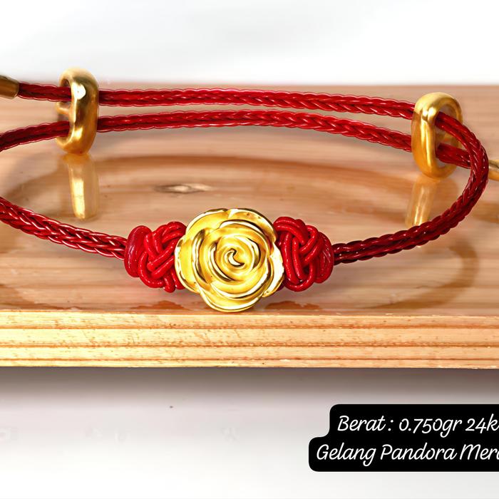 Gelang Emas Asli Bunga Mawar 24HK Tali Pandora