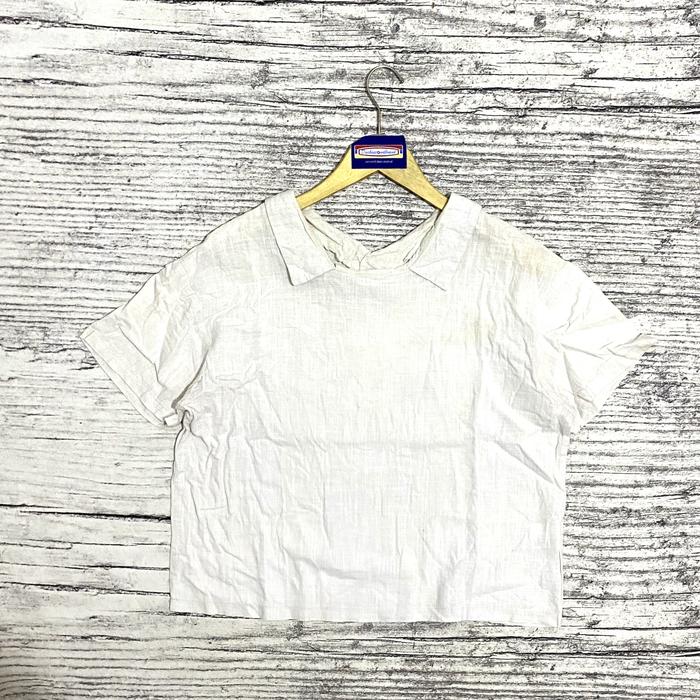 Blouse blus atasan baju wanita perempuan cewek semi crop croop model sailor putih cream 66Girls seco